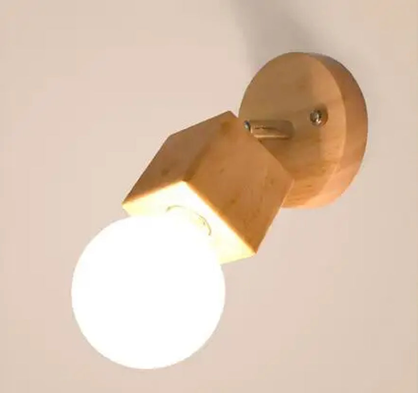 2Pcs Japanese Solid Wood Wall Lamps Modern Living Room Bedroom Bedside Aisle Lamps Bathroom E27 Rotatab Mirror Light