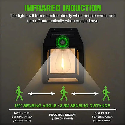 Solar Tungsten Wall Lights Outdoor Motion Sensor - 3 Modes IP65 Waterproof LED Barn Light, Auto Charging Solar Wall Sconce