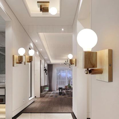 2Pcs Japanese Solid Wood Wall Lamps Modern Living Room Bedroom Bedside Aisle Lamps Bathroom E27 Rotatab Mirror Light